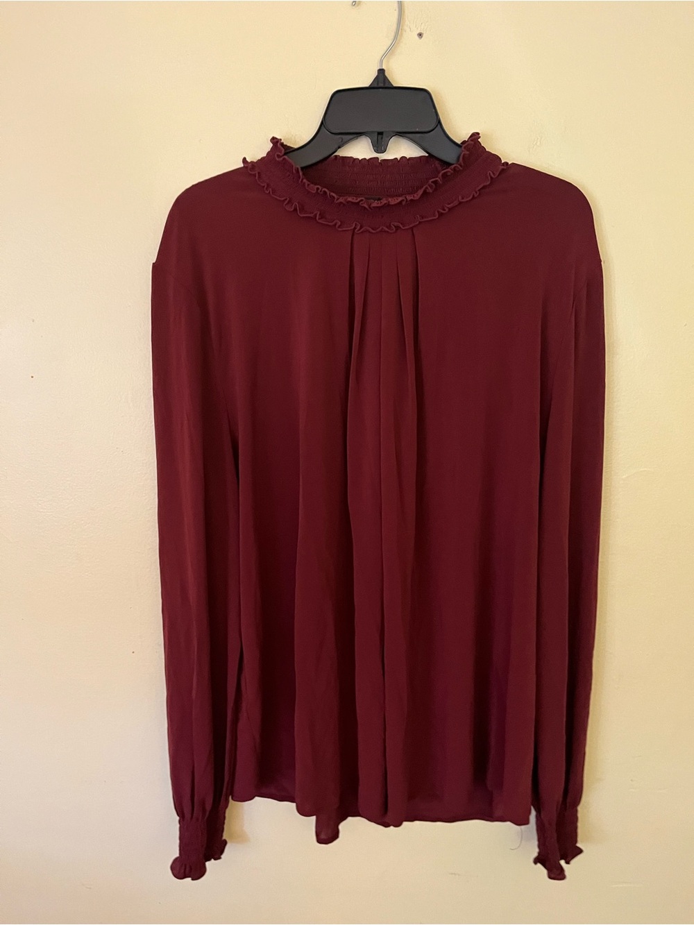 Ann Taylor Burgundy Ruffle Mock-Neck Long Sleeve Blouse XXL